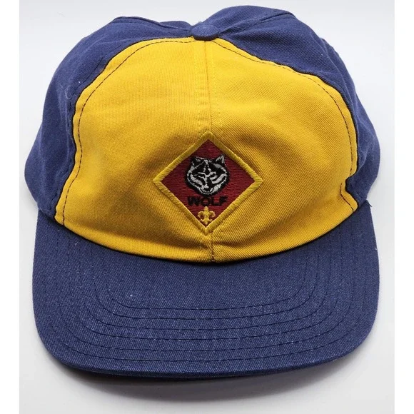 Vintage Cub Scouts‎ Wolf Hat Snapback Youth Made In USA Boy Scout Blue Yellow