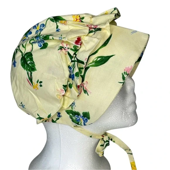 PLUM PUDDING Girls Size M Vintage Yellow Floral Flowers Spring Sun Hat Bonnet.‎
