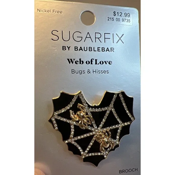 SUGARFIX by BaubleBar Web Of Love Pin Brooch Black Heart Halloween Jewelry