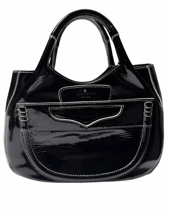 Kate Spade Black Patent Leather Pretty Penny Treesh Shoulder Handbag Large Purse