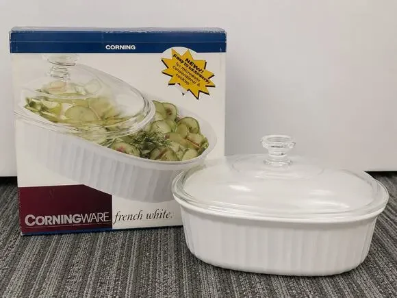 CorningWare French White 1.5 Qt Covered Oval Casserole Dish | Vintage | NIB