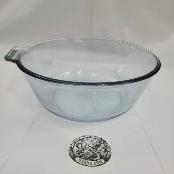 Pyrex Flameware Mixing Bowl Blue Tint Glass 833-B Vintage USA Tab Handle 8.25in