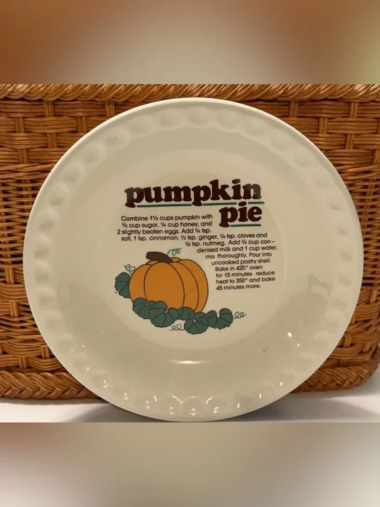 Vtg Mount Clemens Pottery Ceramic Pumpkin Pie Recipe Plate Dish, 11 Inch Deep
