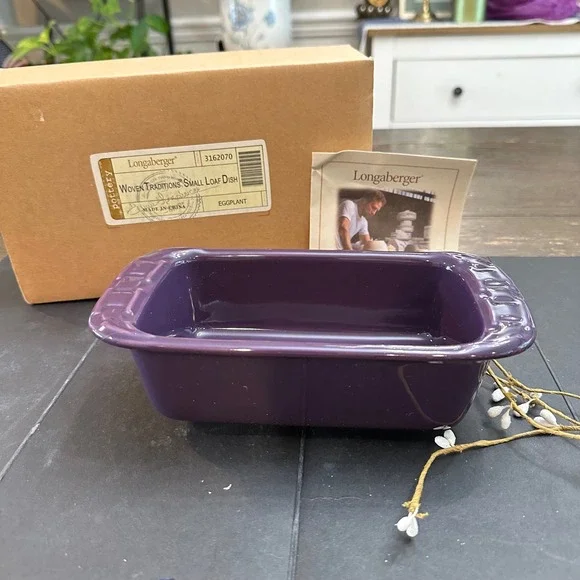 Longaberger Pottery Woven Traditions Eggplant Color Small Loaf Baking  Dish New