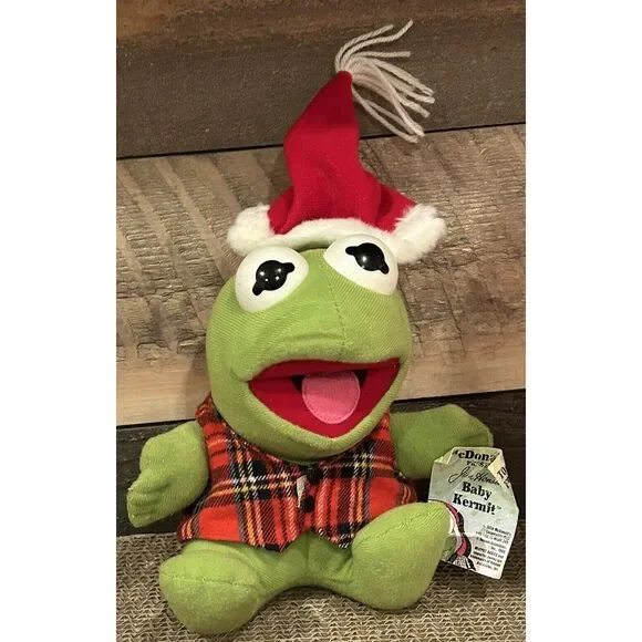 VINTAGE Baby Kermit Frog Santa Hat Jim Henson's Muppets McDonalds‎ Plush 1987
