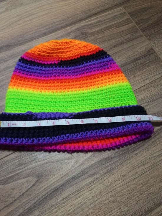 Kids Neon Rainbow Crochet Beanie - Multicolor