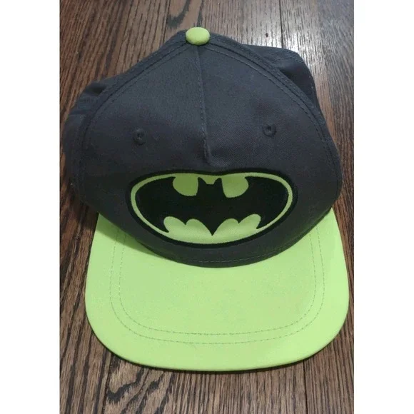 DC Comics Batman Hat Youth Boys Charcoal Grey Neon Lime Green Snapback Cap