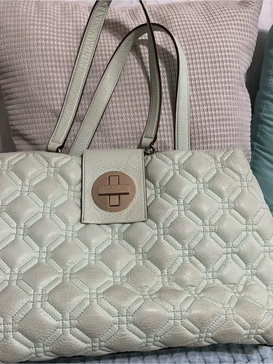Kate Spade Quilted Mint Green Leather Tote with Turn-Lock