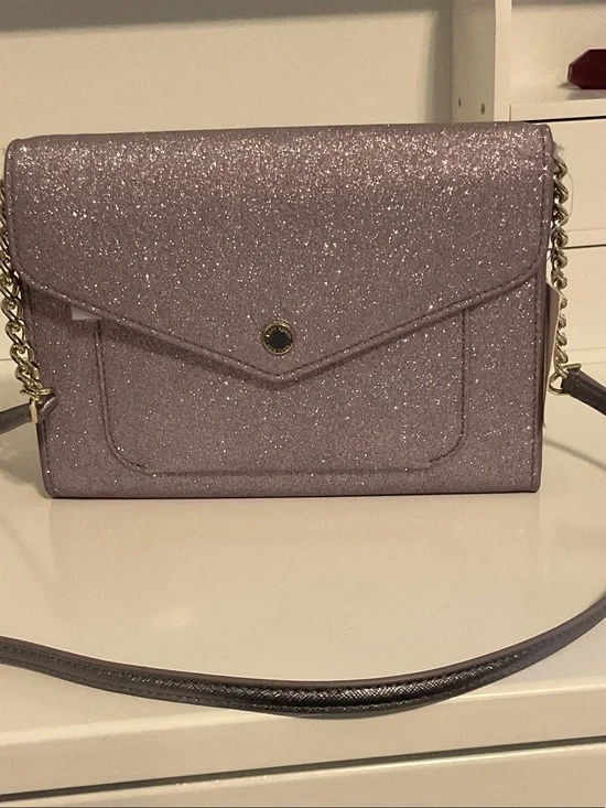 kate spade Lavender Glitter Envelope Crossbody with Chain Strap