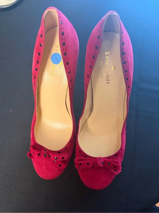 kate spade Fuchsia Suede Bow Peep-Toe Pumps