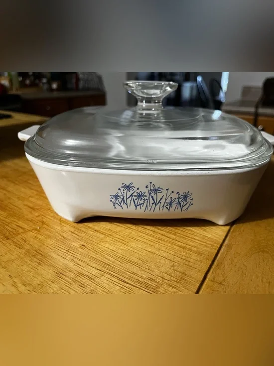 Corningware “Blue Daisy” searing / browning microwave casserole dish