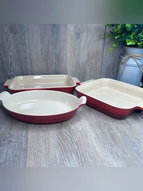 Le Creuset Red Stoneware Baking Set Oval Square Rectangular Premium Bakeware