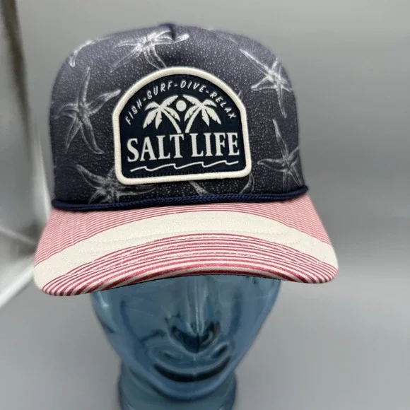Salt Life Honor Youth Boys Baseball Cap Navy Starfish‎ Palm Mesh Snapback OSFM