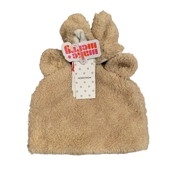 Nordstrom Teddy Bear Hat & Gloves 0-12 months NWT