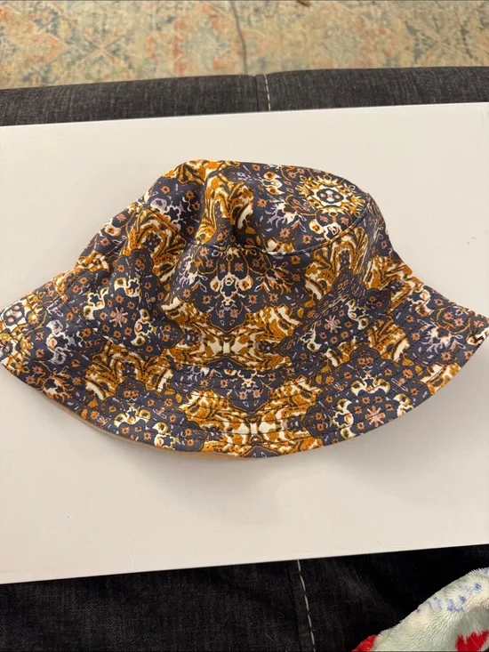 Compliments Floral Pattern Bucket Hat in Navy and Mustard New CS12