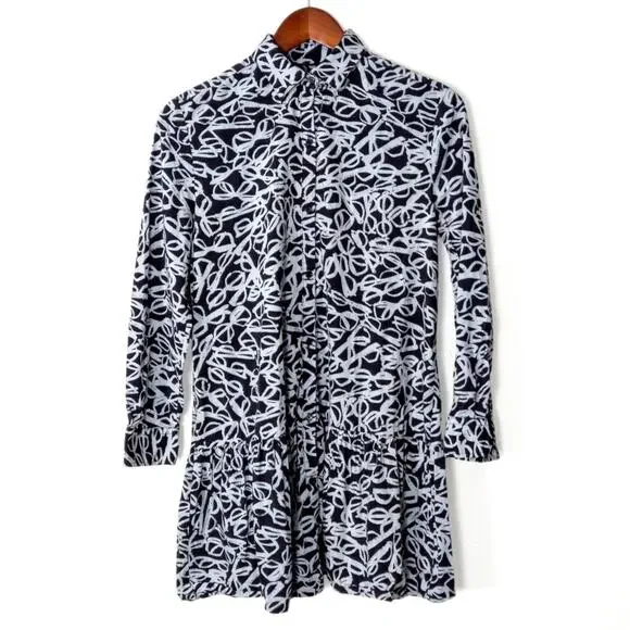 Kate Spade Shirt Dress Black White Print Size S Modernist Editorial Chic