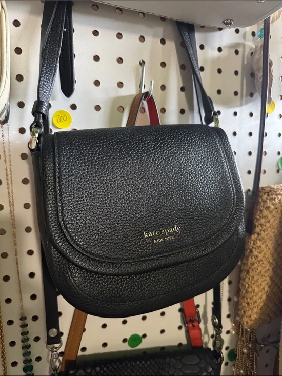 NWT kate spade Black Pebbled Leather Saddle Crossbody with Gold Logo