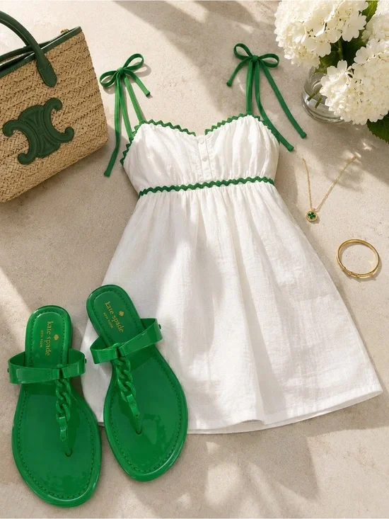 kate spade glossy green chain-detail thong sandals