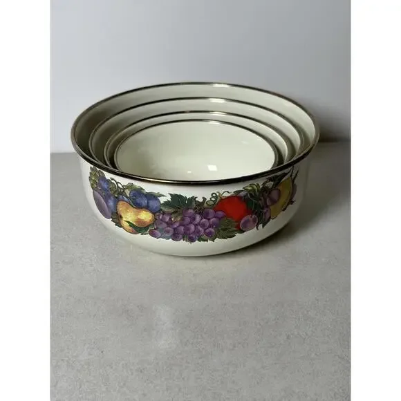 VTG Concord China Fruit Enamel Nesting Mixing Bowls Set of 4 Retro Kitchen