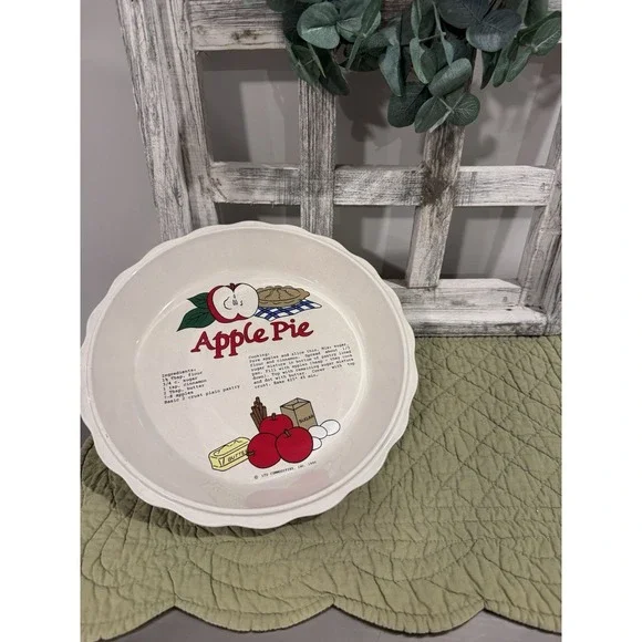 Vintage Ceramic Sunnycraft Apple Pie with Recipe Baking Dish Plate 11
