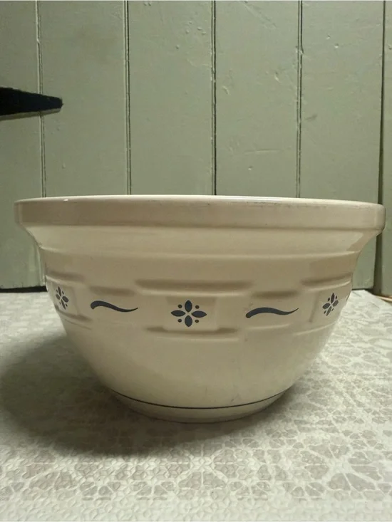 Longaberger Cream & Blue Stoneware Mixing Bowl
