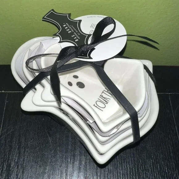 NEW 2024 Rae Dunn Halloween White GHOST Shaped Measuring Cups Set Ceramic