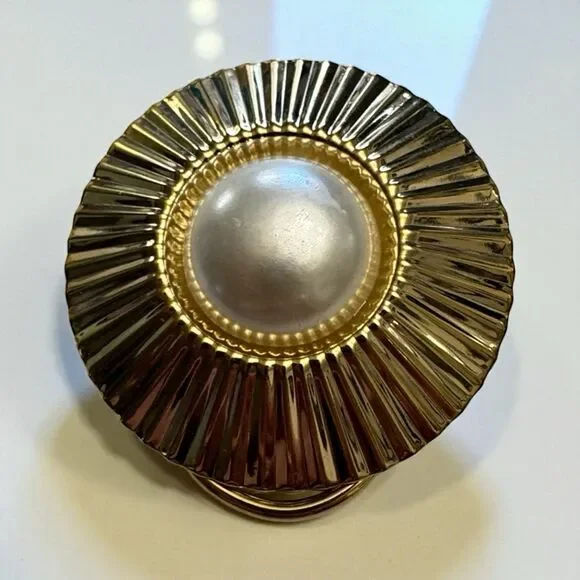Vintage Gold Tone Scarf Clip with Faux Pearl Center