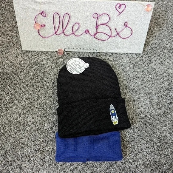 NWT Boys 2 Pack Winter Hat Blue and Black Kids Sizing