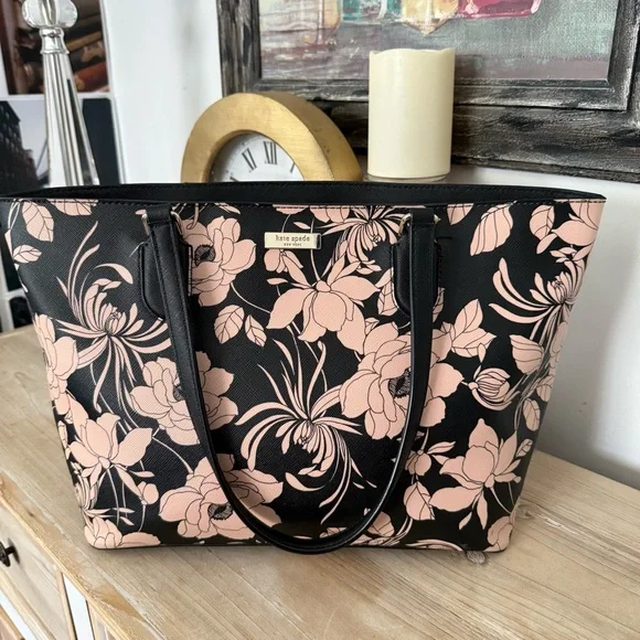 kate spade Black Tote with Blush Floral Print