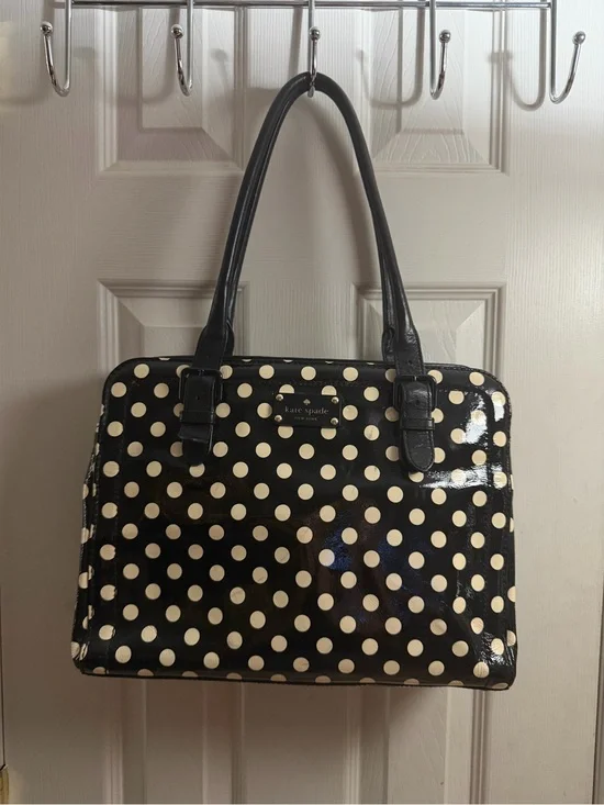 kate spade Black and Cream Polka Dot Patent Tote Bag