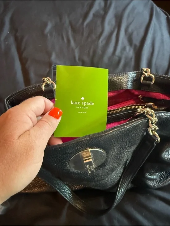 kate spade Black Leather Shoulder Bag with Pink Interior