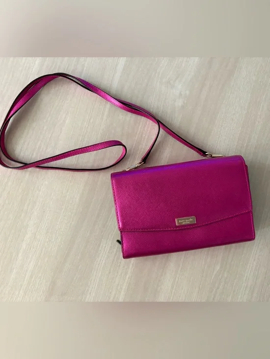 kate spade Metallic Fuchsia Pink Crossbody Wallet on Chain