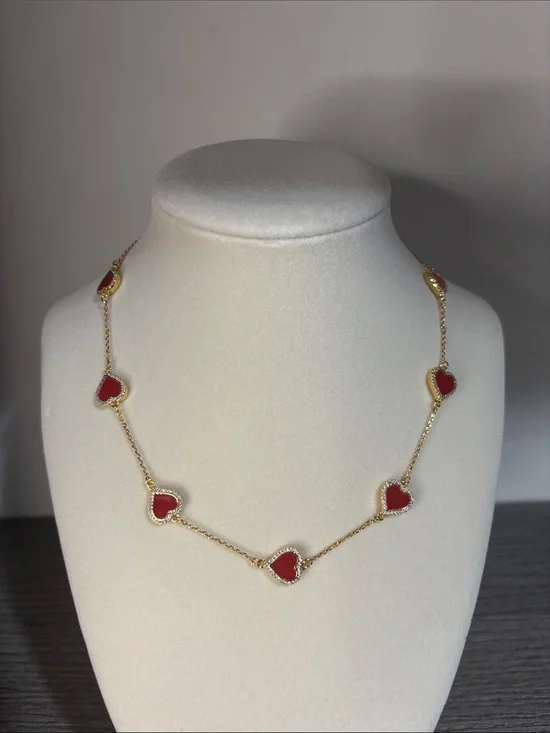 NWOT Kate Spade Gold Chain Necklace with Red Heart Links