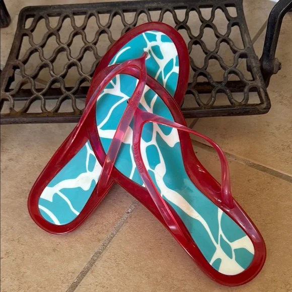Kate Spade New Stylish Red -Turquoise Flip-Flops Size 10