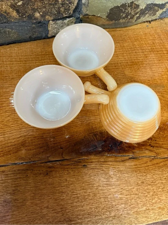Fire King Peach and Cream Glass Teacup Set