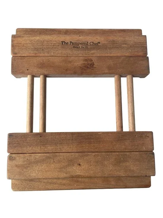 Pampered Chef Stoneware Trivet Adjustable Wood Trivet Cooling/Carry Rack