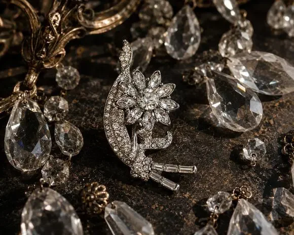 Clear Rhinestone Floral Spray Brooch Silver Tone Vintage Style Statement Pin