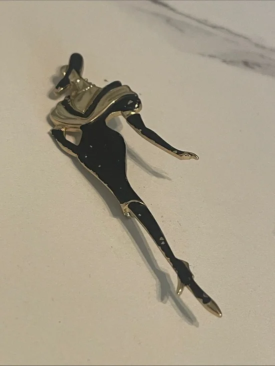 Stylish Black Enamel Fashion Woman Brooch - Gold Accent