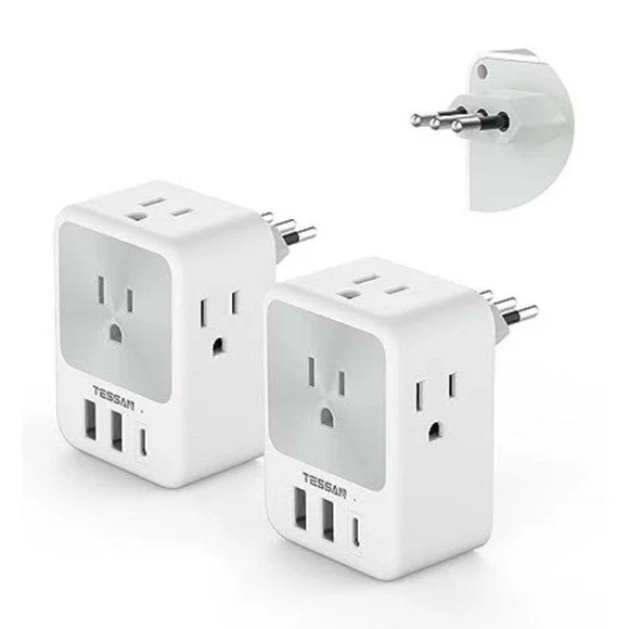 (22)Italy Power Adapter 2 Pack, TESSAN Italy Travel Plug Adapter with 4 Outlets