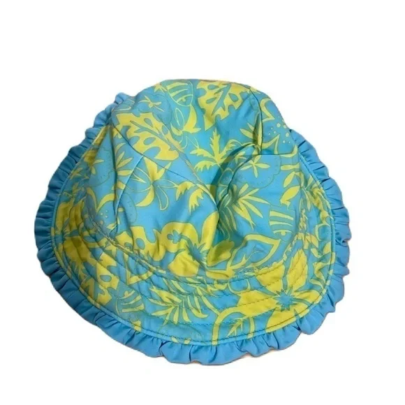 Hawaiian Print Bucket Hat Blue Green Koala Kids Sz 3T-4T