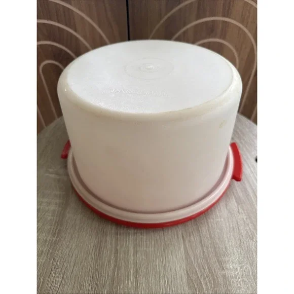 VTG Tupperware Cake Carrier Round RED (684) and Lid  CLEAR (683)