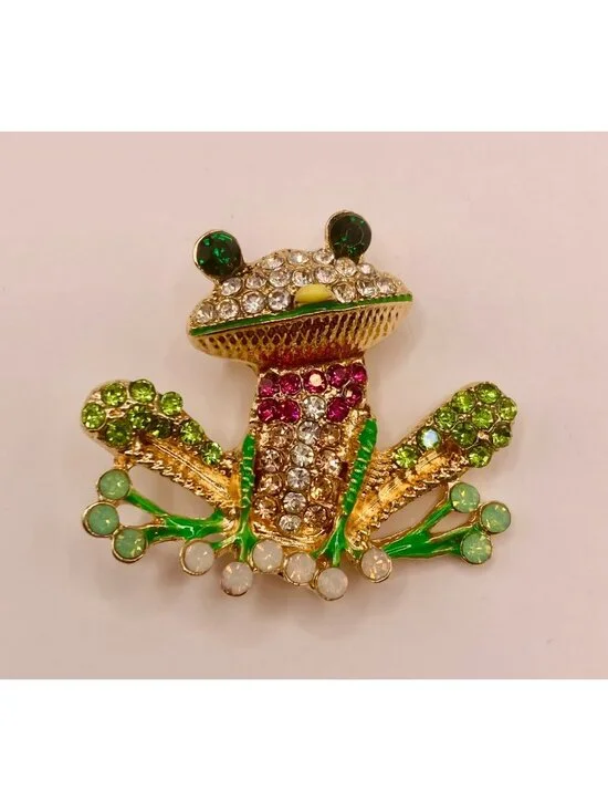 Rhinestone-Encrusted Frog Brooch Pin -98B