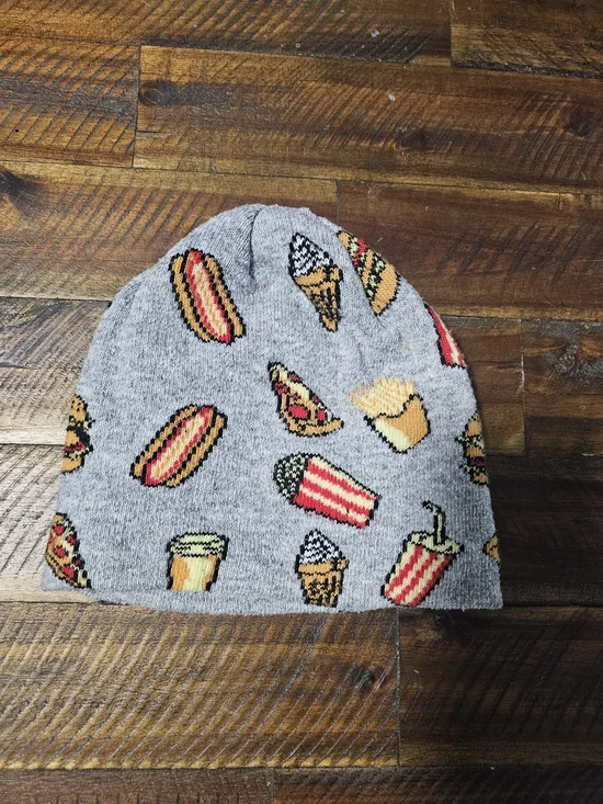 Kids Gray Snack-Print Beanie Hat