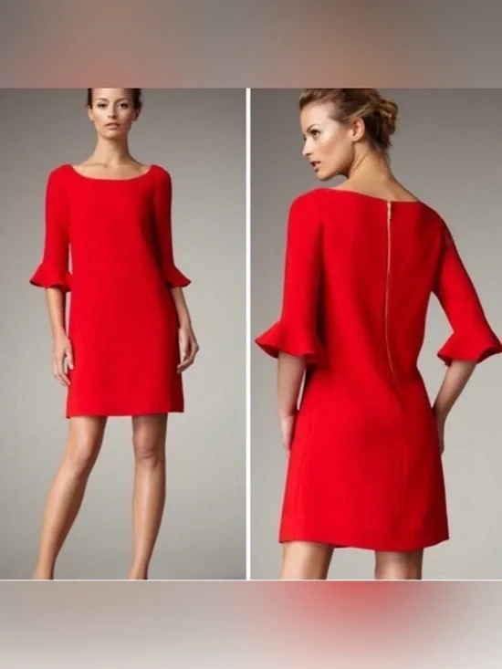 Kate Spade Luna Flare Ruffle Sleeve Dress 8 Red Wool Shift Holiday Office Party