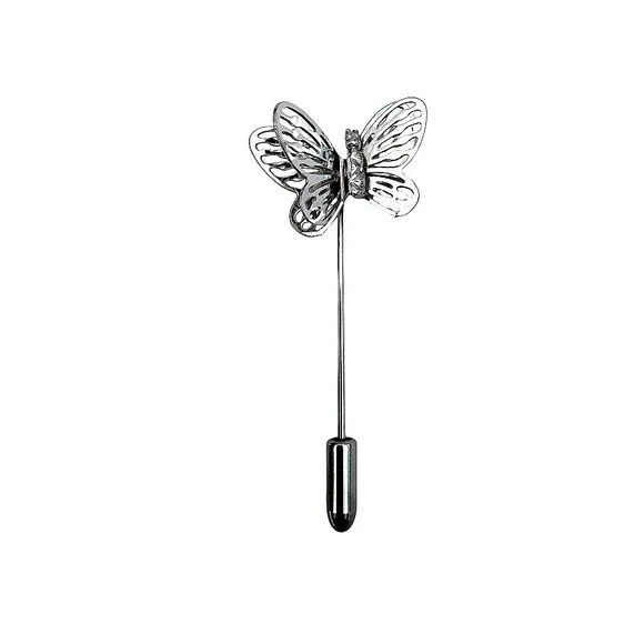 Butterfly Stick Pin Silver Tone Filigree Lapel Hat Jewelry Whimsical Nature