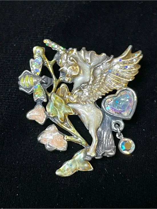 Vintage Kirks Folly Whisper Winged Unicorn Pegasus Brooch 1798