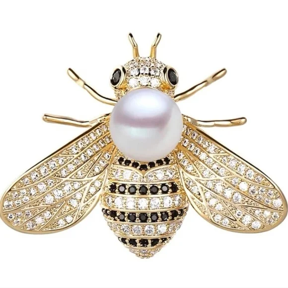 Women’s Jewelry Adorable Fashion Cute Gold and Black Bee Brooch with Pearl
