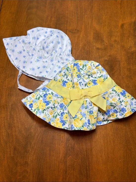 Lot of Janie & Jack + Modern Baby Floral Sun Hats in Yellow, Blue, & White
