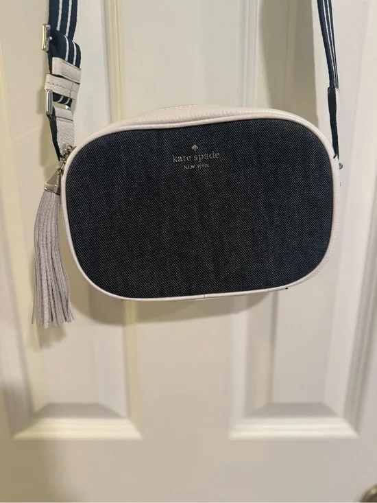 kate spade Dark Denim and white leather Crossbody with Tassel