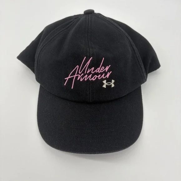 Under Armour Youth Girls Black Pink Script Logo UA Free Fit Adjustable Hat OSFA